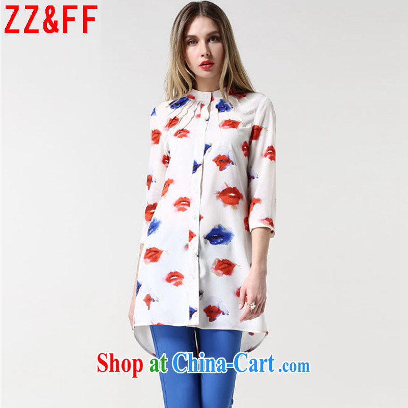 ZZ _FF summer 2015 new larger women decorated with lips, stamp duty for 7 T-shirt girl CS 9032 white XXXXXL
