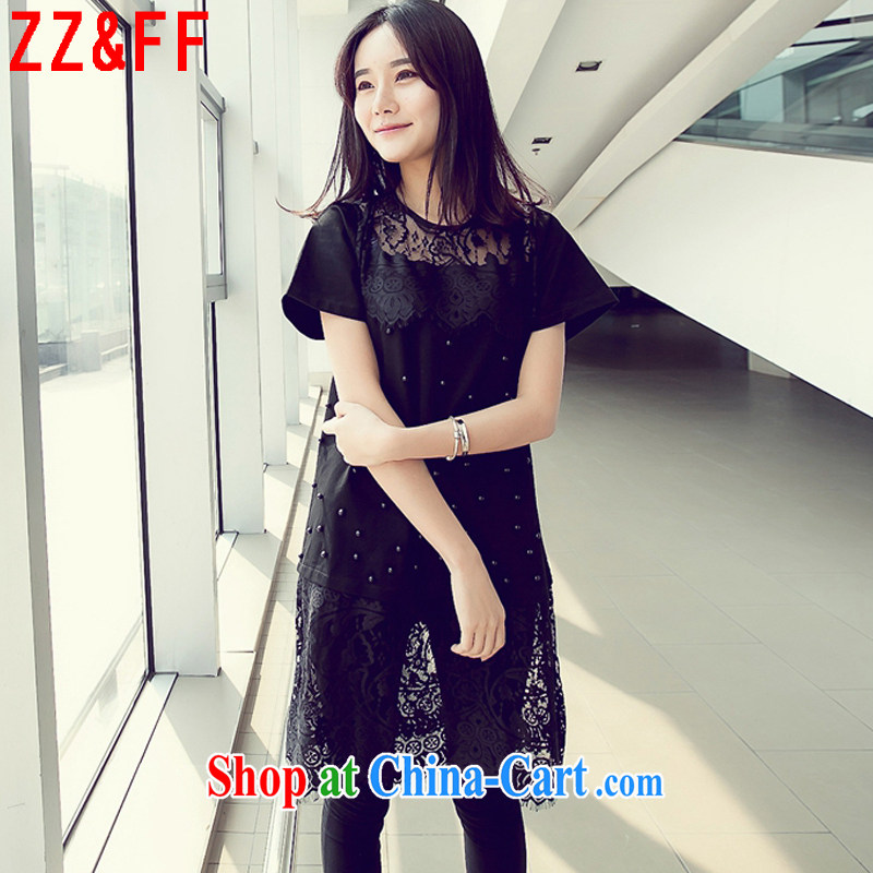 ZZ _FF 2015 summer new, larger female biological empty nails Pearl lace, with small fragrant wind beauty dresses female LYQ 9567 black XXXXL