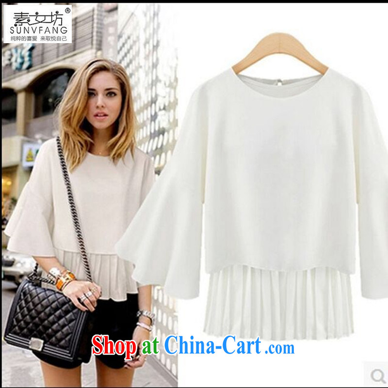 Women of 2015 workshop on the United States and Europe, female summer increase the fat new 200 Jack thick MM 7 cuff round collar and two-piece T pension 0833 white 5 XL recommendations 185 - 210 jack