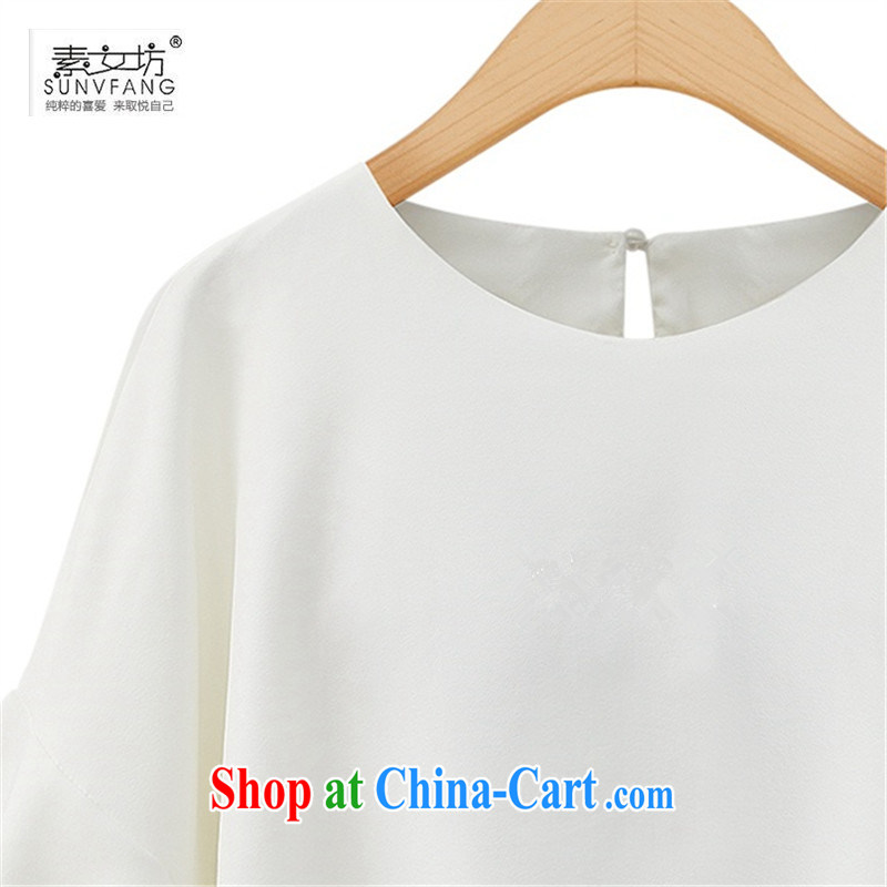 Women of 2015 workshop on the United States and Europe, female summer the increase is indeed new 200 Jack thick MM 7 sub-cuff round-collar and two-piece T pension 0833 white 5 XL recommendations 185 - 210 jack, female square (SUNVFANG), online shopping