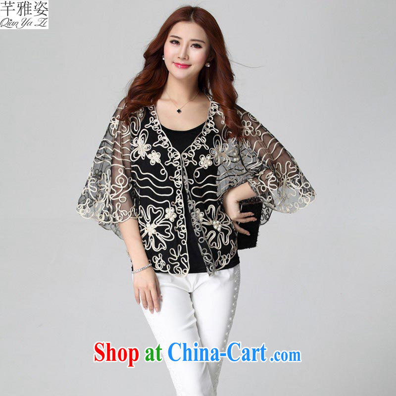 The payment to the ventricular hypertrophy, Yi bat sleeves loose jacket, the patterned transparent Web dresses shawl straps jacket Air Conditioning shirt thick mm summer black apricot XL approximately 120 - 160 jack