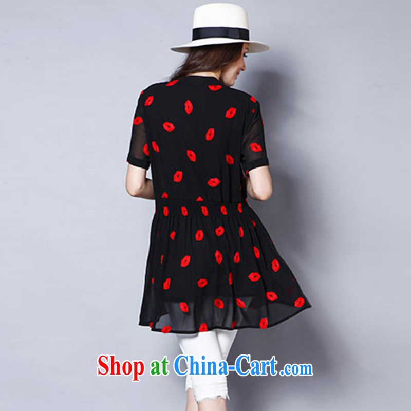Connie's dream 2015 summer new Europe and North America, the girl with the FAT and FAT sister small fresh-waist graphics thin stamp snow woven dresses short-sleeved J 683 black XXXXXL, Connie dreams, and shopping on the Internet