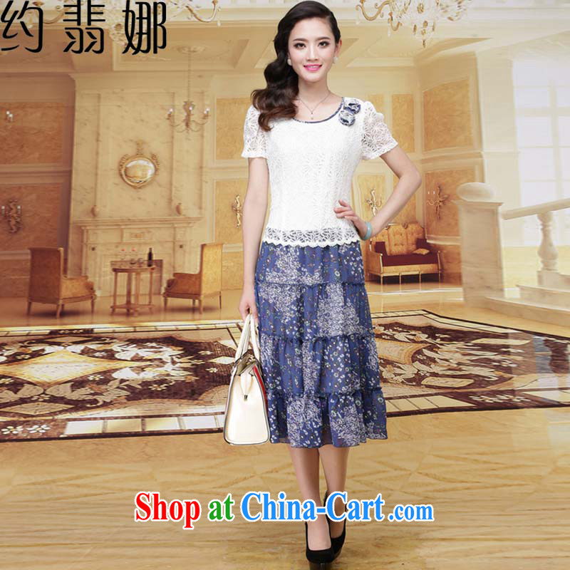 About Patek Philippe, summer 2015 new Snow woven stamp skirt temperament female graphics thin large leave two floral dresses D 8058 blue flower XXXXL