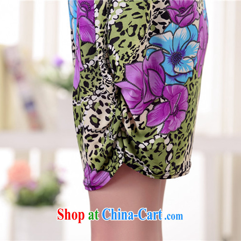 LRWY 2015 summer new Korean flower stamp the code short-sleeved dresses, older Ultra-liberal bat sleeves, Leopard skirts maternity dress suit (the belt) are codes - For 100 jack - 200 catties MM, lian Ren wu yu, shopping on the Internet