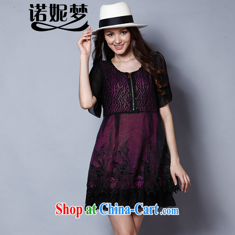 Connie's dream summer 2015 New Europe, larger female and FAT and FAT sister aura embroidery short-sleeve cultivating snow woven dresses J 0002 purple XXXL