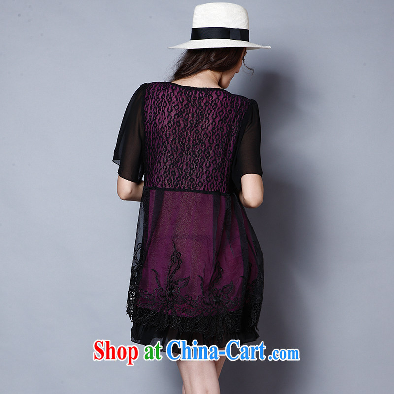 Connie's dream 2015 summer new Europe and North America, the girl with the FAT and FAT sister aura embroidery short-sleeved cultivating snow woven dresses J 0002 purple XXXL, Connie dreams, and shopping on the Internet
