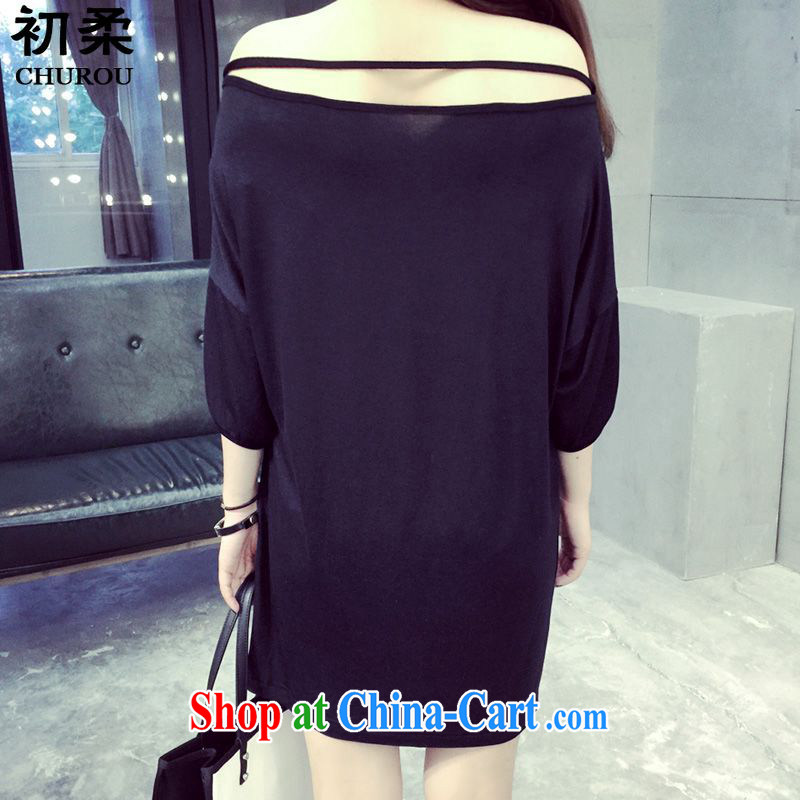 Flexible early summer 2015 Korean version of the greater code female thick sister graphics thin bare shoulders sexy, long, solid color T shirts dresses 200 jack is wearing a black XXXL early, Sophie (CHUROU), online shopping