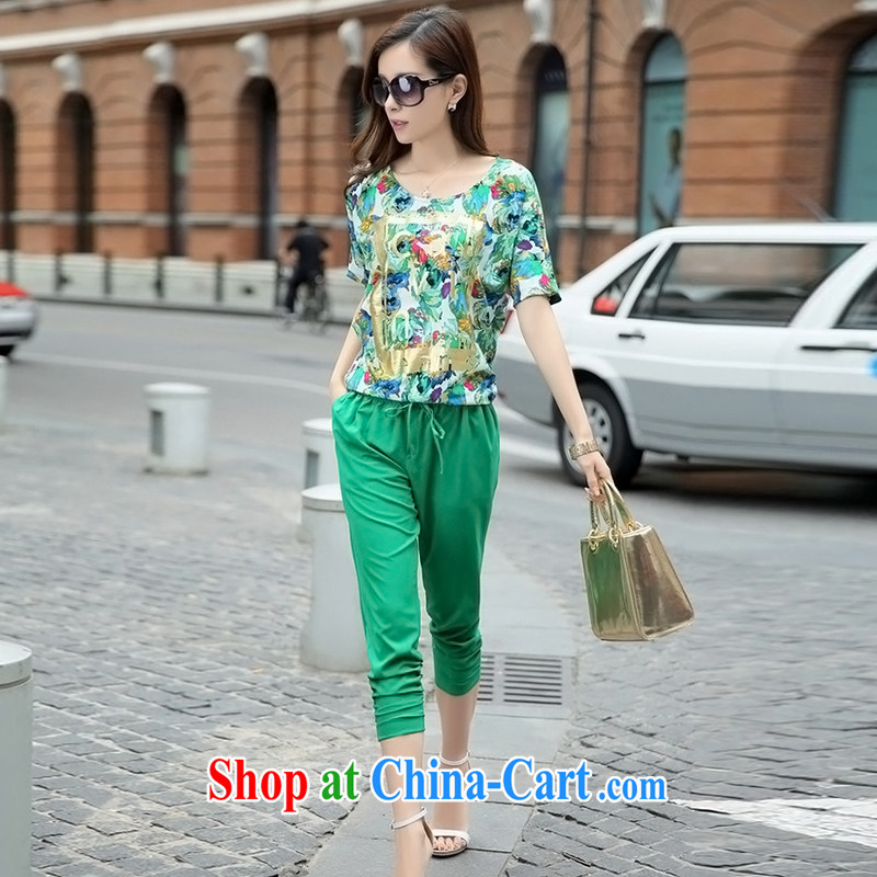 10,000 Constitution Haneda summer 2015 new Korean version XL Leisure package 7 pants + short-sleeved T-shirt girl TX 610 green XXXL, 10,000 Constitution feathers, and shopping on the Internet