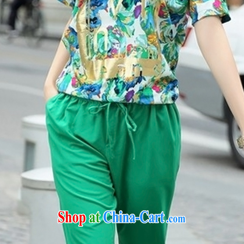 10,000 Constitution Haneda summer 2015 new Korean version XL Leisure package 7 pants + short-sleeved T-shirt girl TX 610 green XXXL, 10,000 Constitution feathers, and shopping on the Internet