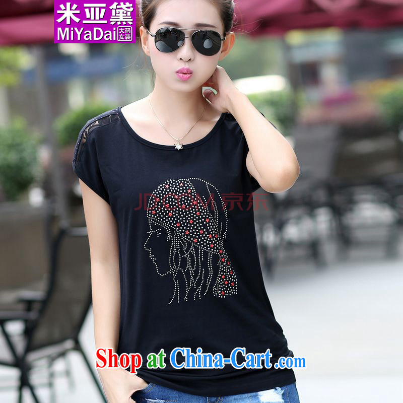 The Estee Lauder the fat 200 Jack the code female short-sleeved T-shirt thick sister summer 2015 new Korean video thin thick, solid black T-shirt 3 XL _175 - 195 _ jack