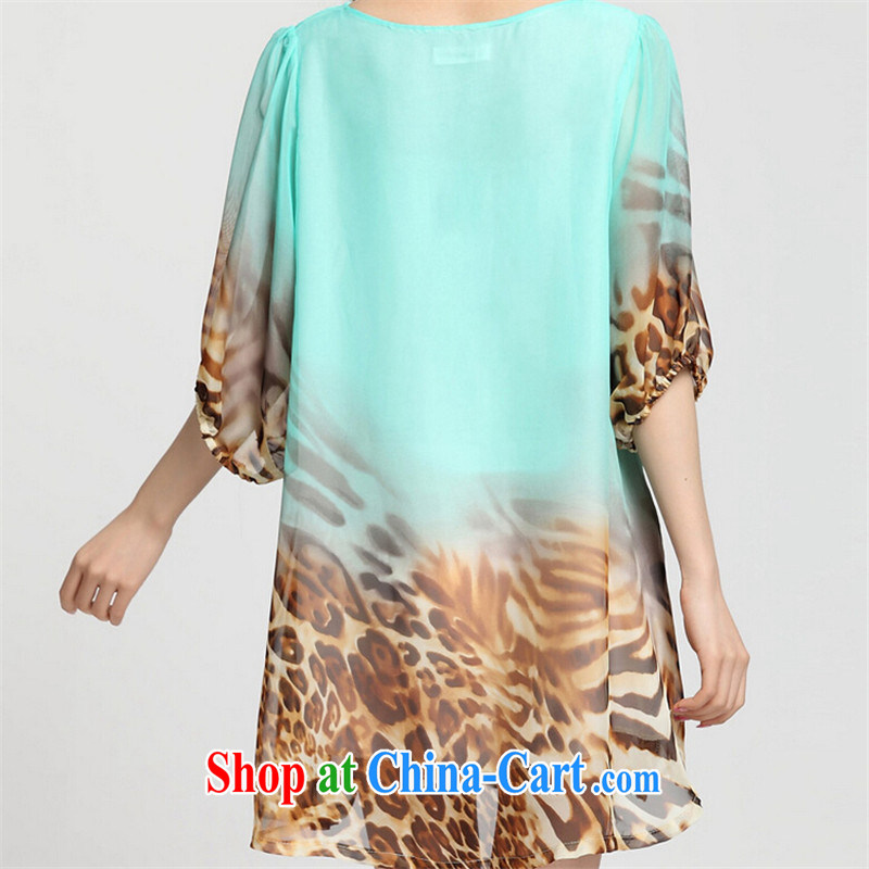 tea wafted Yu 2015 summer new women 5 sub-lantern sleeve loose Leopard snow woven large code dress 72,001 Leopard mint green XXXL, tea wafted feathers, and shopping on the Internet