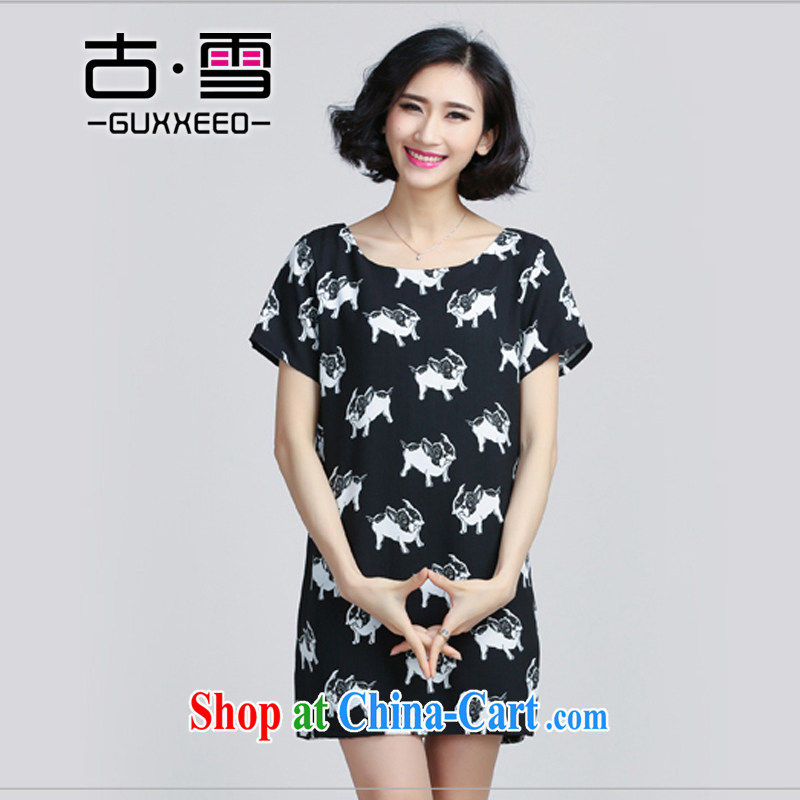 The snow in summer 2015, the increase in obesity mm maximum, short-sleeved stamp stylish lounge graphics thin dresses black XXXXXL, Snow (GUXXEEO), shopping on the Internet