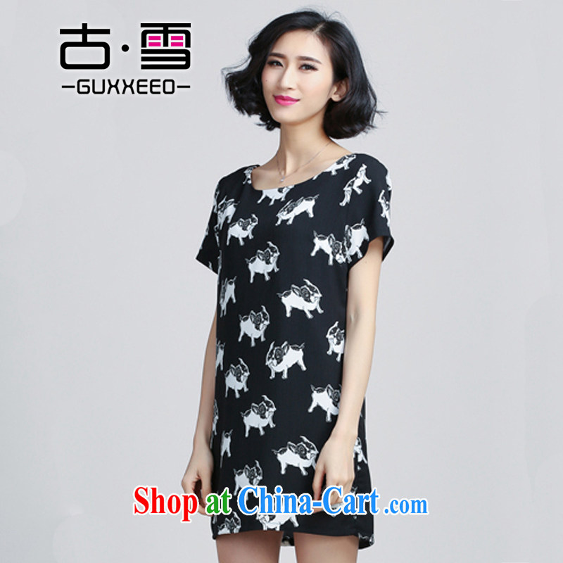 The snow in summer 2015, the increase in obesity mm maximum, short-sleeved stamp stylish lounge graphics thin dresses black XXXXXL, Snow (GUXXEEO), shopping on the Internet