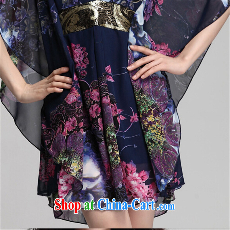 tea wafted Yu 2015 summer new female hot, stitching loose the Code V for snow woven dresses 7525 blue XXXL, tea wafted feathers, and shopping on the Internet