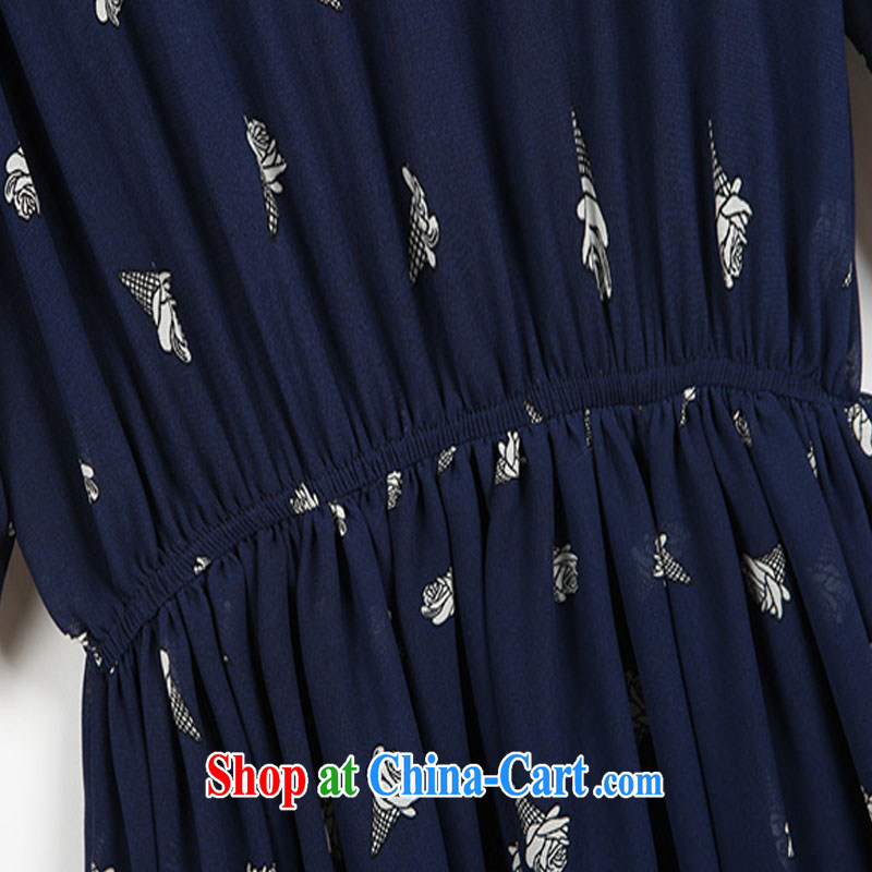 Yuan Bo summer fashion in Europe and new, larger female bare shoulders stamp long skirt thick MM the waist graphics thin dress dark blue 1612 2 XL 135 - 145 Jack left and right, Bo, and Internet shopping