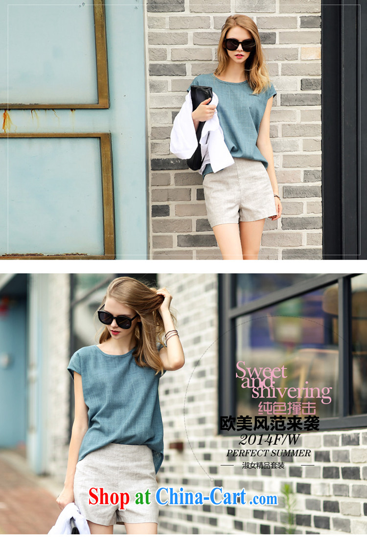 Only Blue Mei Yi 2015 summer new cotton the leisure the Code women round-collar short-sleeve shirt T raised waist graphics thin shorts Kit 8669 Peacock Blue + Gray shorts L pictures, price, brand platters! Elections are good character, the national distribution, so why buy now enjoy more preferential! Health