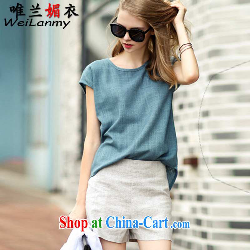 Only Blue Mei Yi 2015 summer new cotton the leisure the Code women's clothing round-collar short-sleeve shirt T raised waist graphics thin shorts Kit 8669 Peacock Blue + Gray shorts L, the only blue Mei Yi (WeiLanmy), online shopping