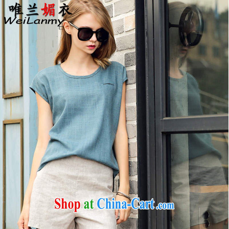 Only Blue Mei Yi 2015 summer new cotton the leisure the Code women's clothing round-collar short-sleeve shirt T raised waist graphics thin shorts Kit 8669 Peacock Blue + Gray shorts L, the only blue Mei Yi (WeiLanmy), online shopping