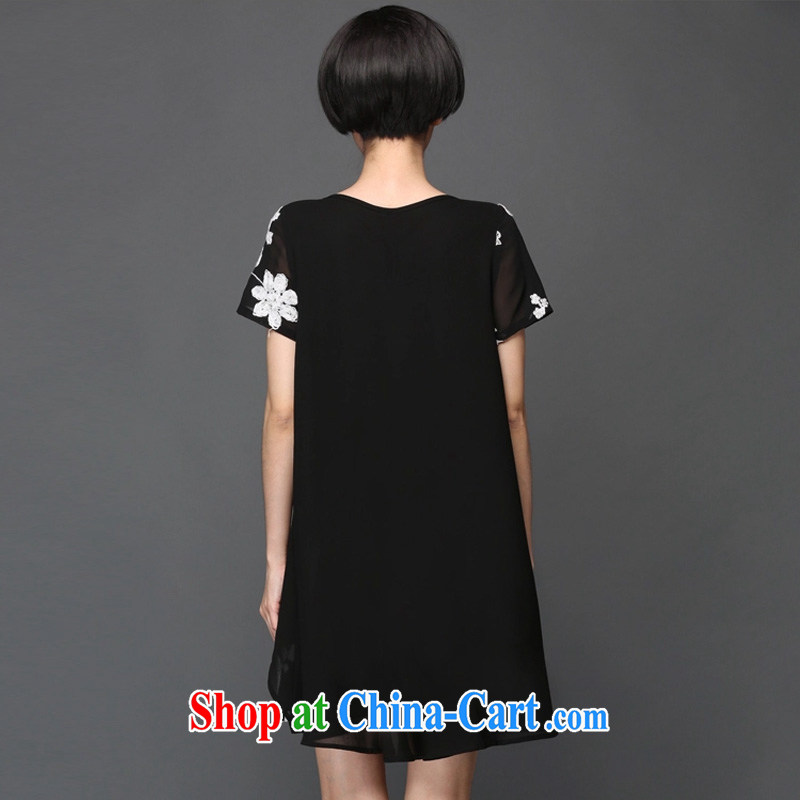 Morning would be 2015 summer New, and indeed increase, female Temperament spent a relaxed snow woven short-sleeved dress mm thick collision color embroidered leave of two garment black 5 XL (180 - 200 ) jack, early morning, and shopping on the Internet