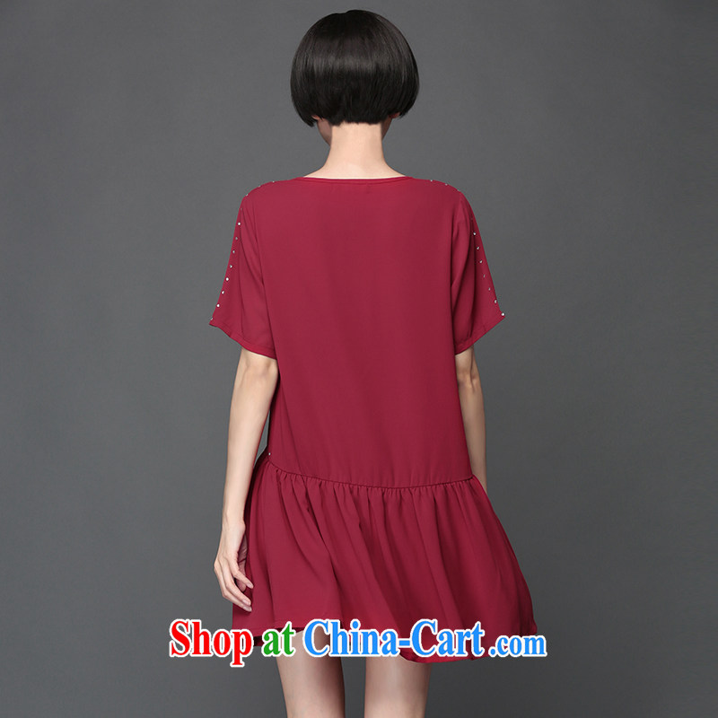 Morning would be 2015 summer New, and indeed increase, female hot drill cultivating graphics thin short-sleeve snow-woven dresses 200 Jack mm thick loose snow woven dresses wine red 5 XL (recommendations 180 - 200 catties, morning, and shopping on the Internet