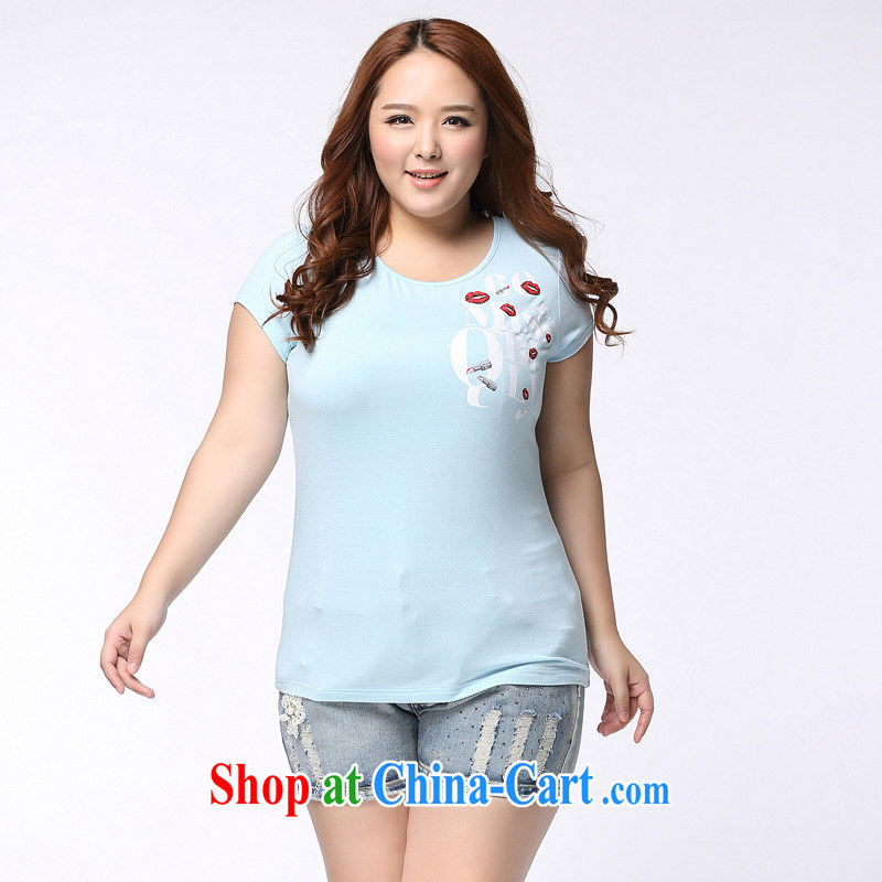 The Erez mark summer, the 2015 Korean version of the greater code female summer short-sleeved shirt T mm thick and indeed increase graphics thin round-collar T-shirt 1151 lake water blue XXXL (recommended chest of 126 cm and the Erez, mark (OLAZY . MARK), online shopping