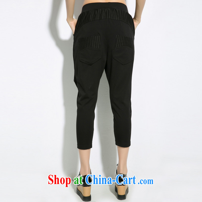 Eternal-soo and indeed increase, female 7 pants thick mm summer new thick sister fat, video thin loose new Korean black-and-white stripes and stylish lounge pants black 4 XL, eternal, and the show, and on-line shopping