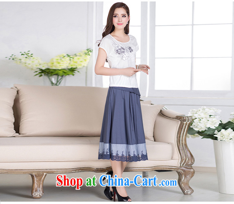 Friends Benefit from favorable short-sleeve cotton the dresses summer 2015 new, larger female Art Nouveau embroidery two-piece dress lace Kit skirt blue 3 XL pictures, price, brand platters! Elections are good character, the national distribution, so why buy now enjoy more preferential! Health