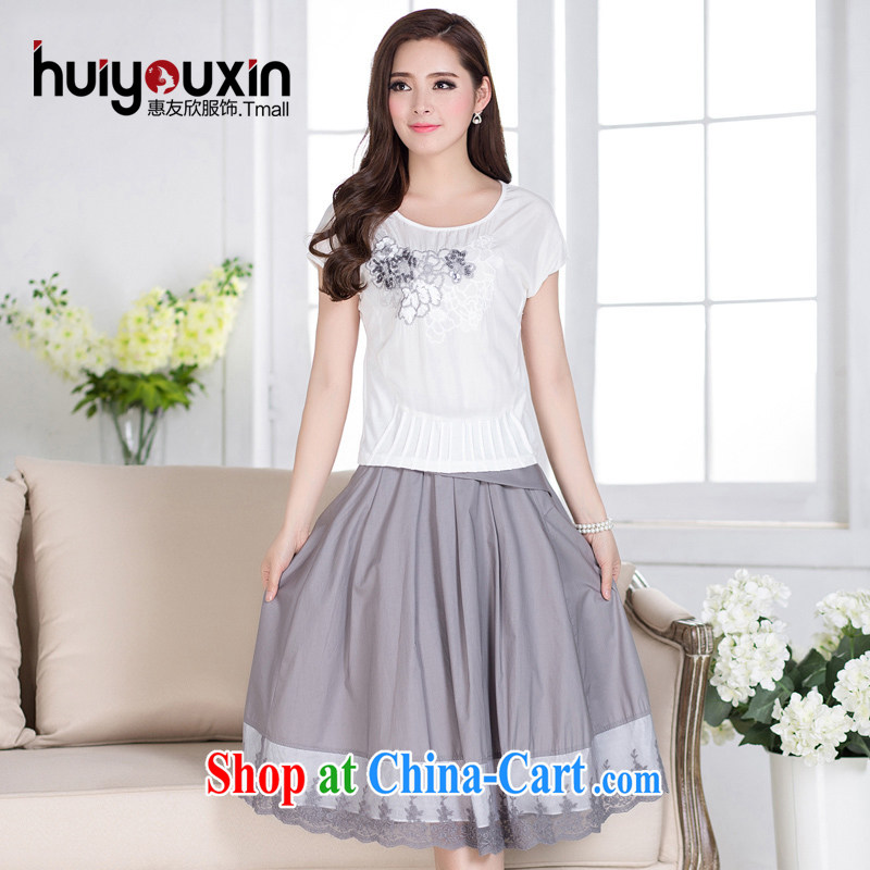 Friends Benefit from favorable short-sleeve cotton the dresses summer 2015 new, larger female Art Nouveau embroidery two-piece long skirt lace Kit skirt blue 3 XL and friends benefit from favorable (HYX), online shopping