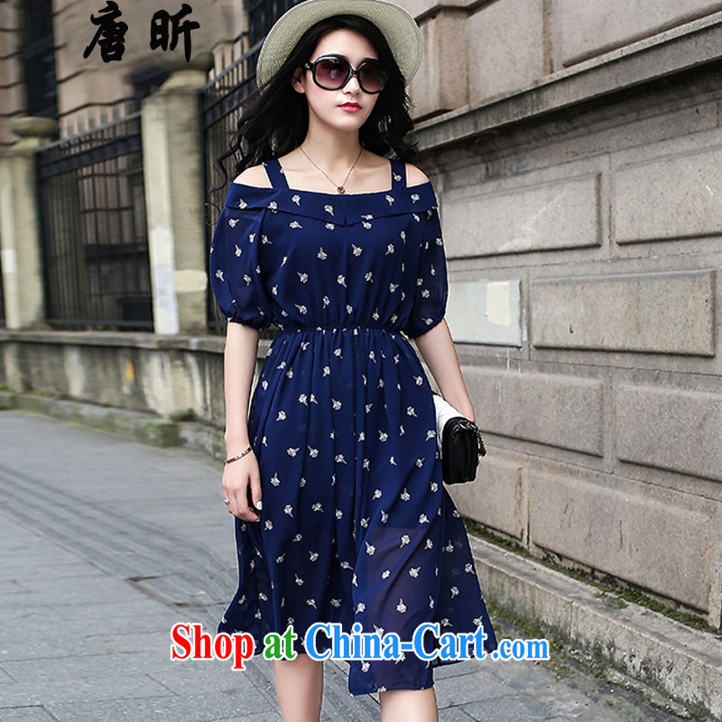 Tang year summer new 200 Jack thick MM dress code the dress your shoulders loose stamp long skirts dark blue 1612 XL 5 180 - 195 Jack left and right