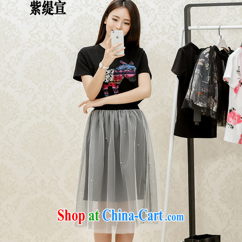 First economy summer sun new and indeed increase, two-piece female Korean small donkey nails drill short-sleeved T shirt T-shirt + body Long skirts 7228 _3 XL 150 - 160 Jack left and right