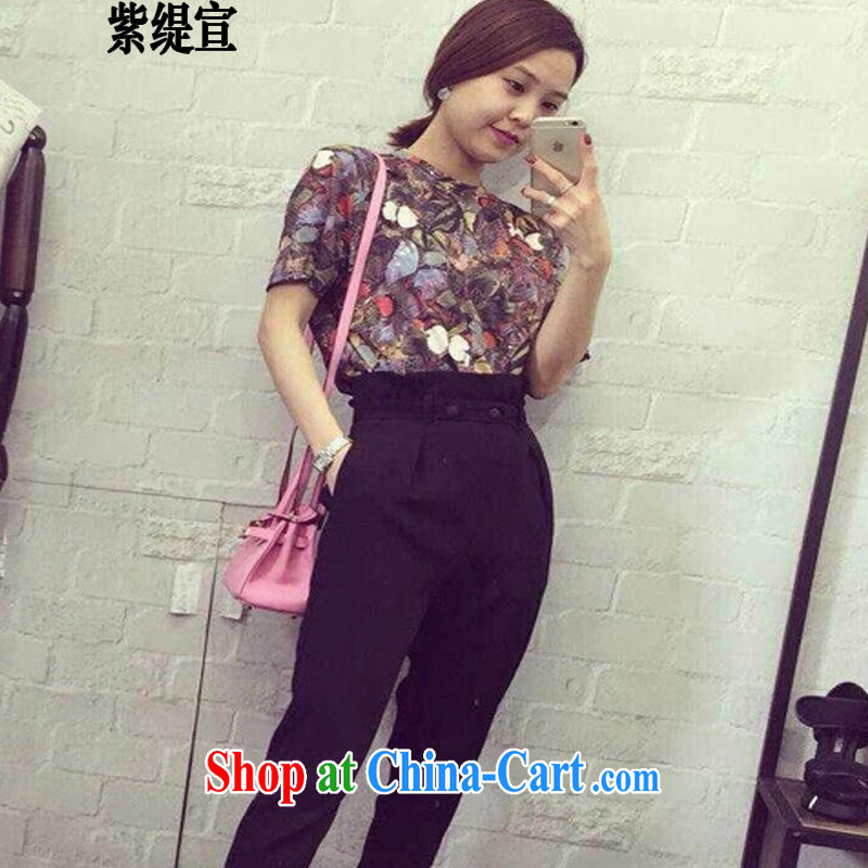 Purple long-sun Korean new summer, the ventricular hypertrophy, thick mm video thin two-piece female stamp short-sleeved T shirt T-shirt + High-waist 9 trousers 7246 #4 XL 165 - 175 jack, first economy-sun, and, online shopping