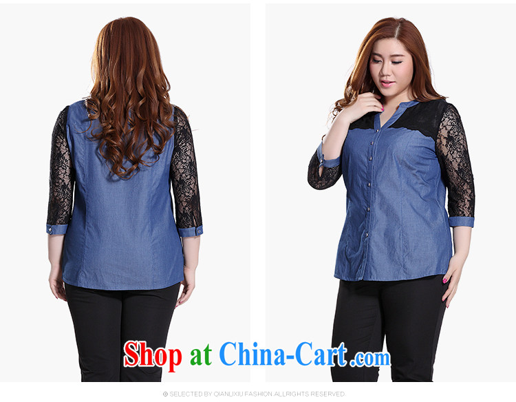 Slim LI Sau 2015 summer new, larger female-V-neck lace stitching cowboy 7 sub-cuff OL trend denim shirt Q 7560 light blue 3 XL pictures, price, brand platters! Elections are good character, the national distribution, so why buy now enjoy more preferential! Health