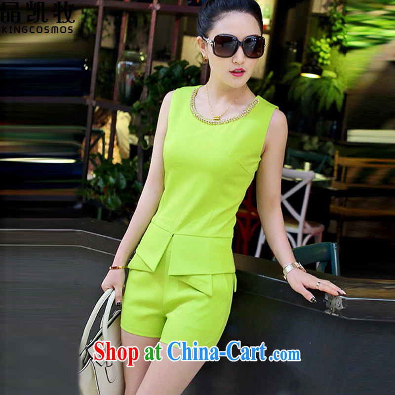 crystal, the Korean Ice woven shirts style sleeveless small fragrant wind leisure two-piece LP 017 Green Green M