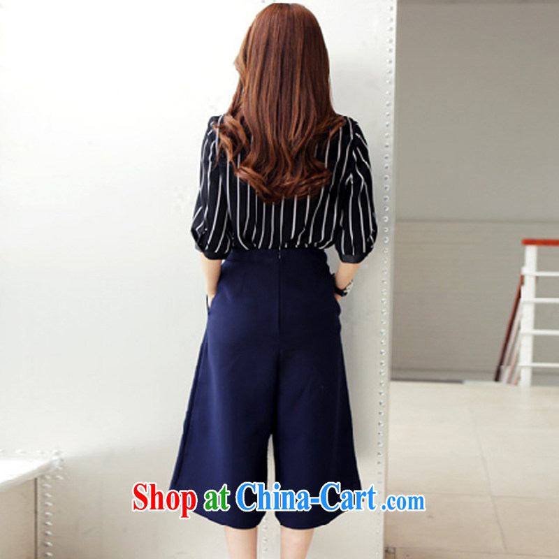 First economy Sun Korean two-piece lounge larger women new summer, mm thick loose streaks graphics thin ice woven T T-shirt T-shirt + 7 sub-pants and skirts 1608/black 4XL 165 - 175 Jack left and right, and first long-sun, shopping on the Internet