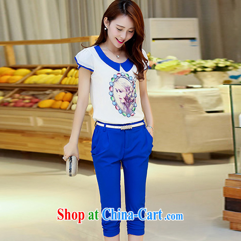 Crystal Kay's summer new Snow woven T-shirt stamp snow woven shirts 7 pants Kit two kits HK 023 Po blue XXL, crystal Kay, KingCosmos), and, on-line shopping