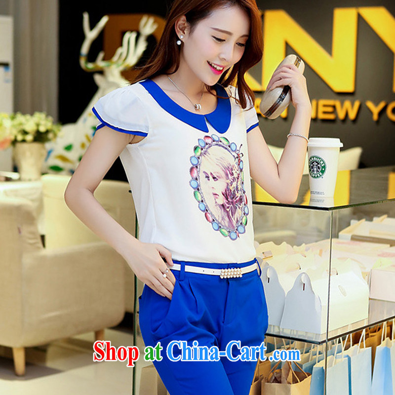 Crystal Kay's summer new Snow woven T-shirt stamp snow woven shirts 7 pants Kit two kits HK 023 Po blue XXL, crystal Kay, KingCosmos), and, on-line shopping