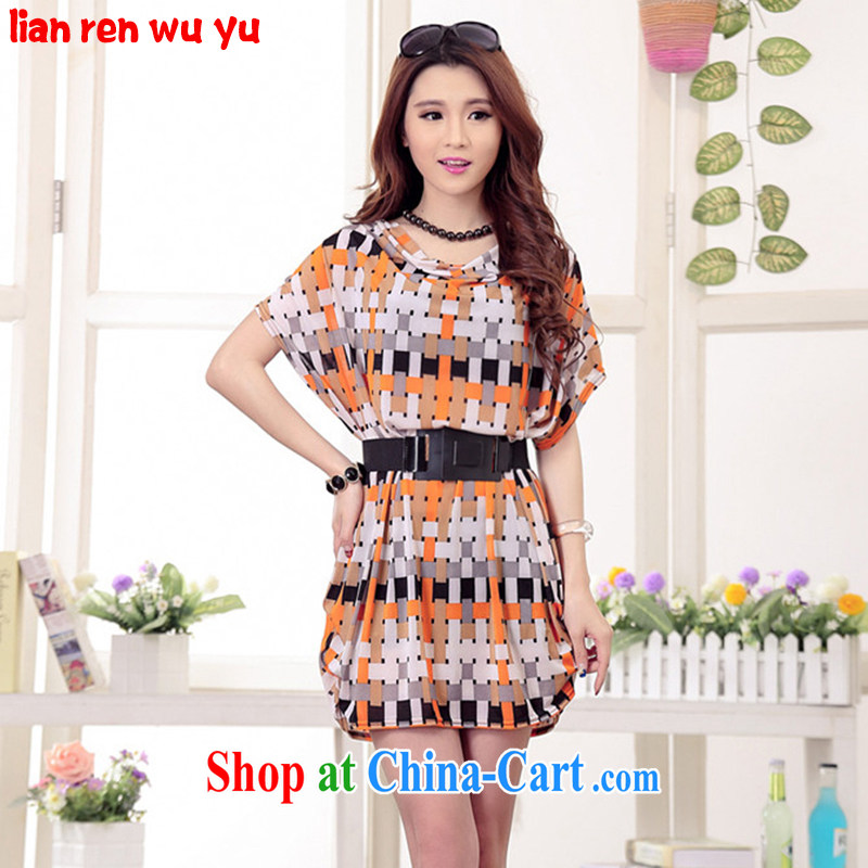 LRWY thick MM summer new Korean van graphics thin large numbers, women dress girls summer ultra-liberal bat sleeves 200 Jack fat, fat lady with fancy _the belt_ are codes - For 100 jack - 200 catties MM