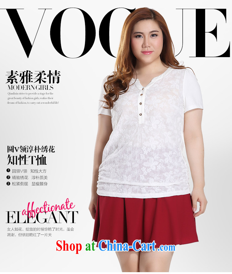 Slim Li-su 2015 summer new, larger female round V for candid embroidered Elasticated side sway Close Video thin short-sleeved T shirt T-shirt Q 8705 m White 4 XL pictures, price, brand platters! Elections are good character, the national distribution, so why buy now enjoy more preferential! Health