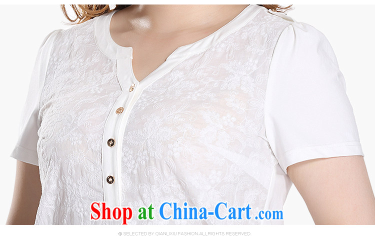 Slim Li-su 2015 summer new, larger female round V for candid embroidered Elasticated side sway Close Video thin short-sleeved T shirt T-shirt Q 8705 m White 4 XL pictures, price, brand platters! Elections are good character, the national distribution, so why buy now enjoy more preferential! Health