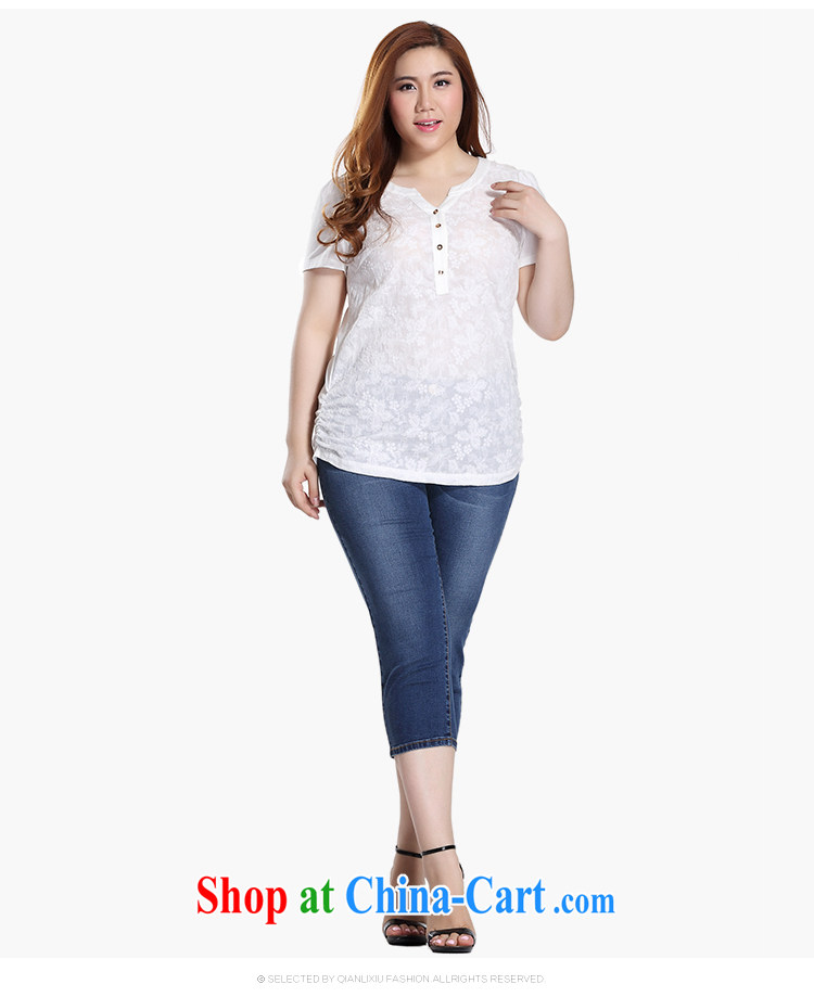 Slim Li-su 2015 summer new, larger female round V for candid embroidered Elasticated side sway Close Video thin short-sleeved T shirt T-shirt Q 8705 m White 4 XL pictures, price, brand platters! Elections are good character, the national distribution, so why buy now enjoy more preferential! Health