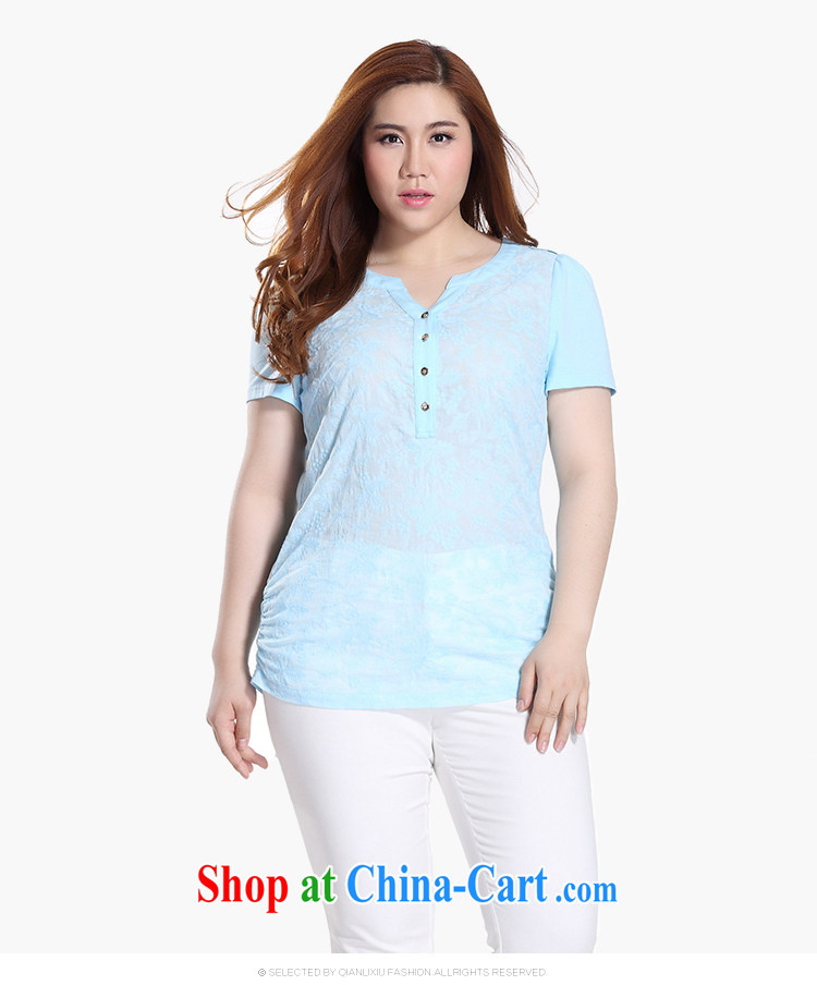 Slim Li-su 2015 summer new, larger female round V for candid embroidered Elasticated side sway Close Video thin short-sleeved T shirt T-shirt Q 8705 m White 4 XL pictures, price, brand platters! Elections are good character, the national distribution, so why buy now enjoy more preferential! Health