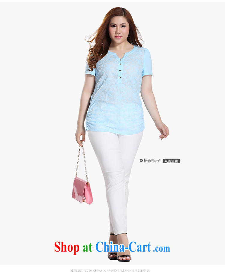 Slim Li-su 2015 summer new, larger female round V for candid embroidered Elasticated side sway Close Video thin short-sleeved T shirt T-shirt Q 8705 m White 4 XL pictures, price, brand platters! Elections are good character, the national distribution, so why buy now enjoy more preferential! Health