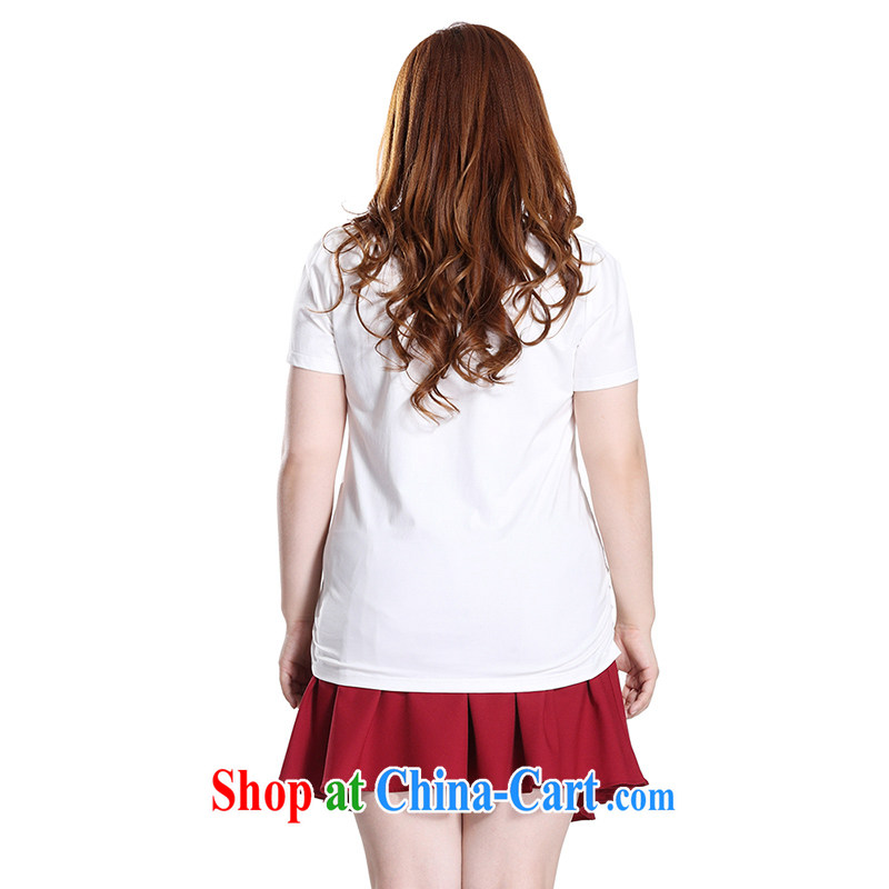 Slim Li-su 2015 summer new, larger female round V for candid embroidered Elasticated side sway Close Video thin short-sleeved T shirt T-shirt Q 8705 m White 4 XL, slim Li-su, and shopping on the Internet
