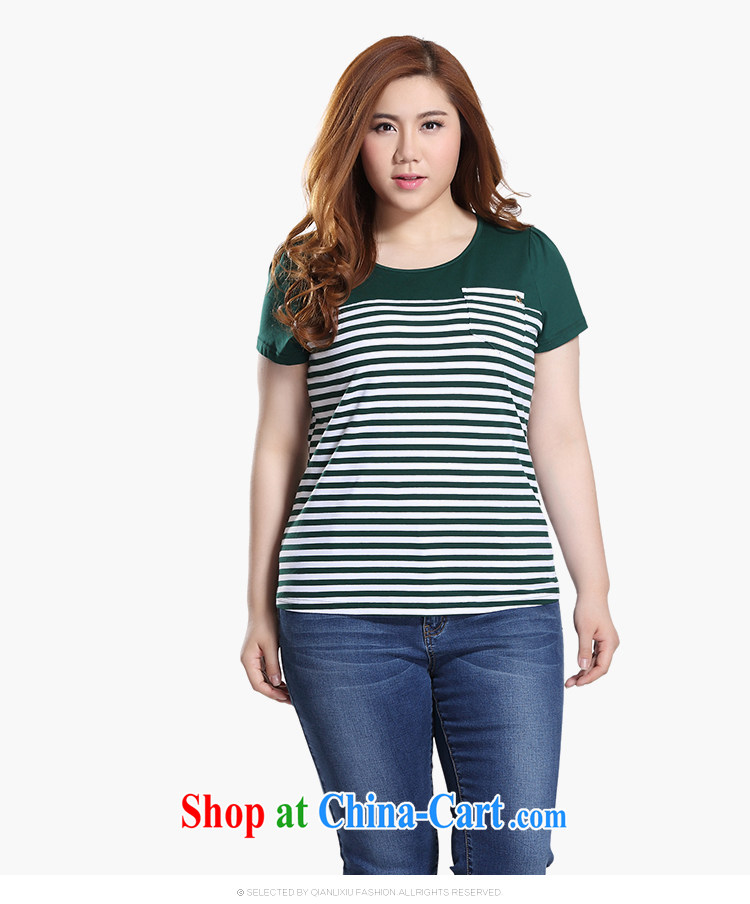 Slim LI Sau 2015 summer new, larger female presence with solid color tile horizontal streaks graphics thin short-sleeve 100 ground T pension Q 8706 dark green 2 XL pictures, price, brand platters! Elections are good character, the national distribution, so why buy now enjoy more preferential! Health