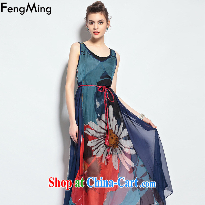 Abundant Ming summer 2015 in Europe and the larger female new Silk Dresses bohemian resort long skirt suit XXL
