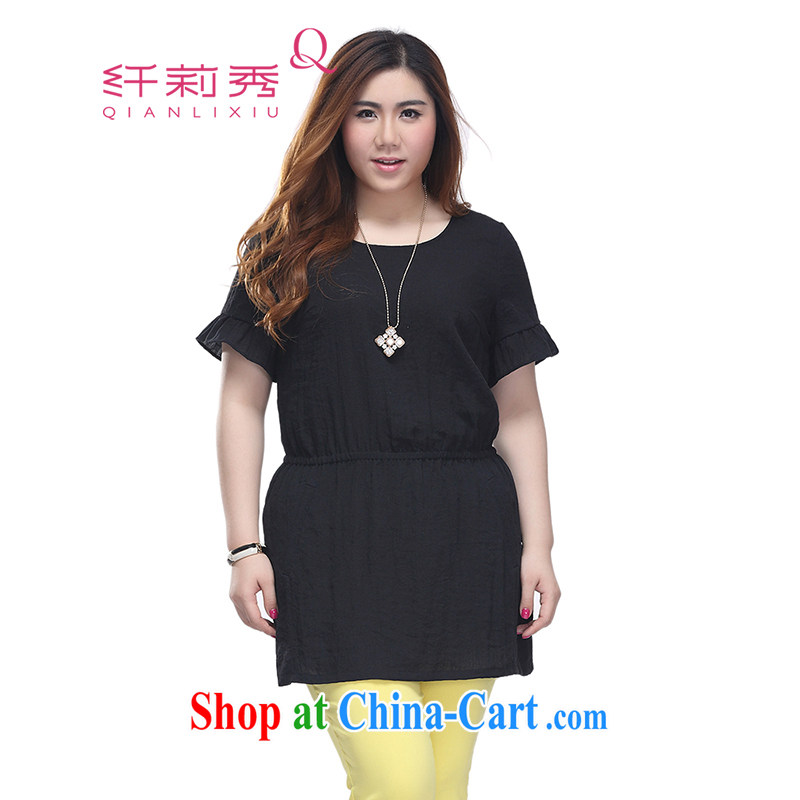 Slim LI Sau 2015 summer new, larger female fashion horn cuff video thin elasticated waist section round-collar dress Q 7815 black 5 XL