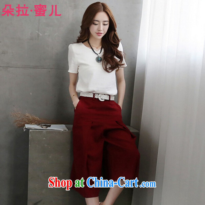 Dora, honey Child Care 2015 summer new leisure cotton the wide leg trousers pants T-shirt Kit two kits 30188955 wine red XXL