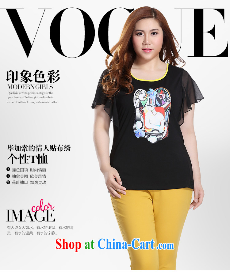 Slim LI Sau 2015 summer new, larger female American and European wind knocked color, thoughtful, stamp duty embroidered cotton shirt T Q 7859 black 4XL pictures, price, brand platters! Elections are good character, the national distribution, so why buy now enjoy more preferential! Health