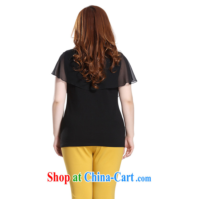 Slim LI Sau 2015 summer new, larger female American and European wind knocked color, thoughtful, embroidery stamp duty cotton T pension Q 7859 black 4XL, slim Li-su, and shopping on the Internet