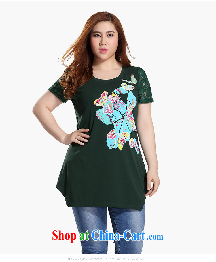 Slim LI Sau 2015 summer new, larger female fashion round collar lace stitching butterfly long, long T pension Q 7863 army green 5 XL pictures, price, brand platters! Elections are good character, the national distribution, so why buy now enjoy more preferential! Health